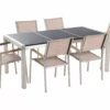 Beliani Tuinset Met Zwart Tafelblad 180 X 90 Cm Met 6 Stoelen Beige GROSSETO