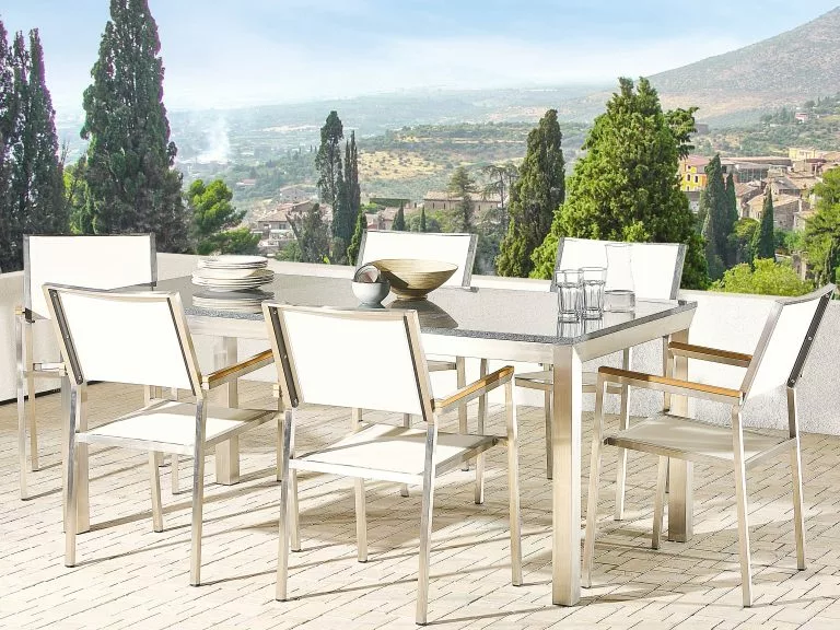 Beliani Tuinset Met 6 Stoelen Graniet Grijs/wit GROSSETO - Afbeelding 2