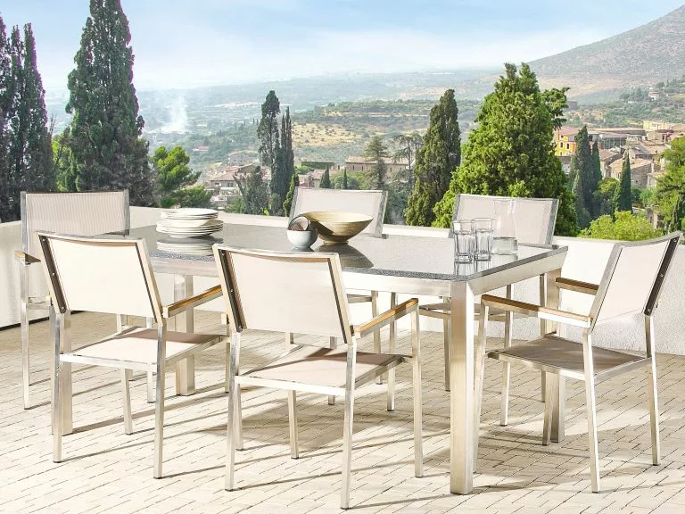 Beliani Tuinset Met 6 Stoelen Graniet Grijs/beige GROSSETO - Afbeelding 2