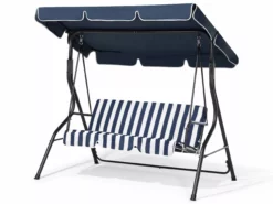 Beliani Schommelbank Blauw/wit CHAPLIN