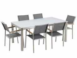Beliani Tuinset 6-zits Glas Wit/grijs GROSSETO