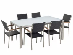 Beliani Tuinset 6-zits Glas/rotan Wit GROSSETO