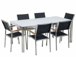 Beliani Tuinset 6-zits Glas Wit/zwart GROSSETO