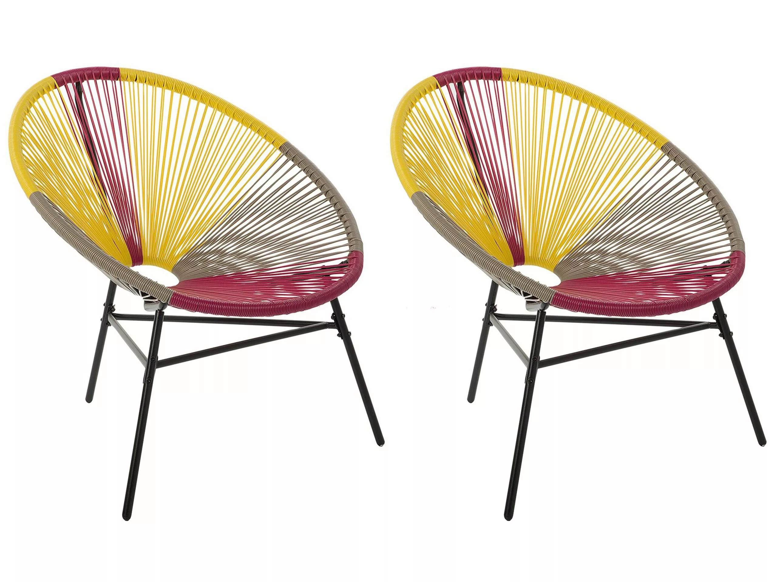 Beliani Stoel Set Van 2 Rotan Roze/geel/beige ACAPULCO