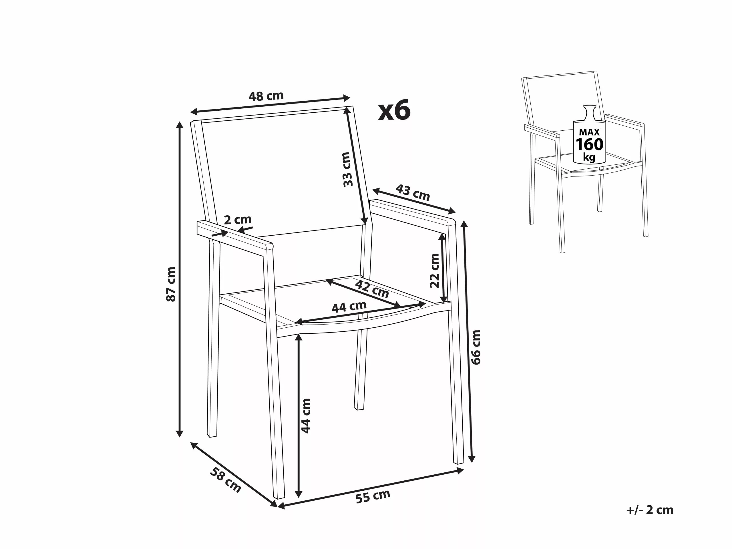 Beliani Tuinstoel Set Van 6 RVS Zwart GROSSETO - Afbeelding 8