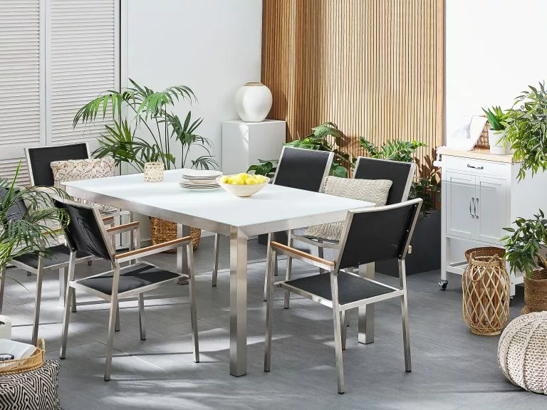 Beliani Tuinstoel Set Van 6 RVS Zwart GROSSETO - Afbeelding 2