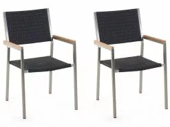 Beliani Tuinstoel Set Van 2 Rotan Zwart GROSSETO