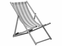 Beliani Ligstoel Wit/grijs Gestreept LOCRI
