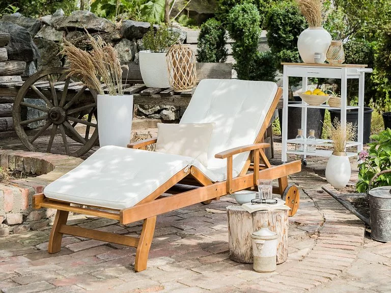 Beliani Ligstoel Acaciahout Crème JAVA - Afbeelding 2