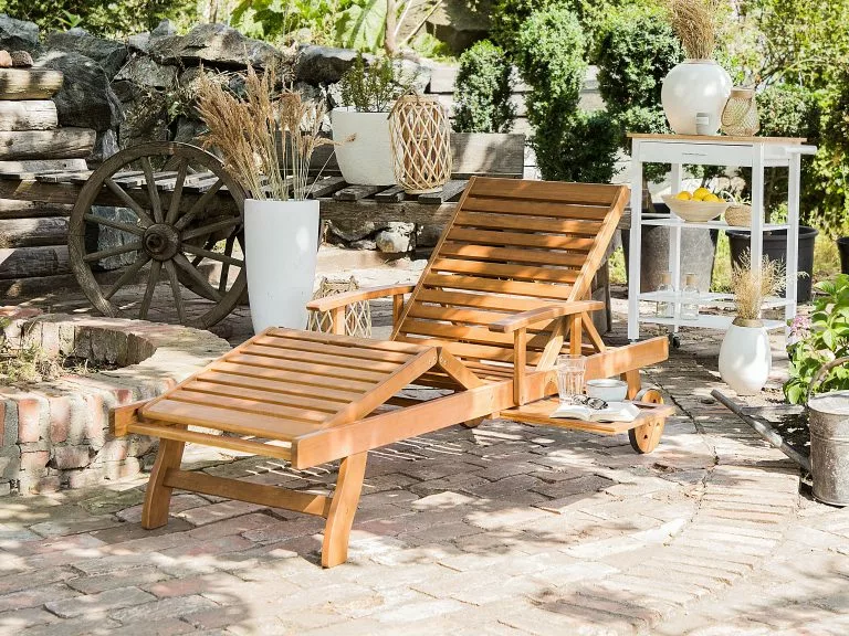 Beliani Ligstoel Acaciahout Crème JAVA - Afbeelding 5