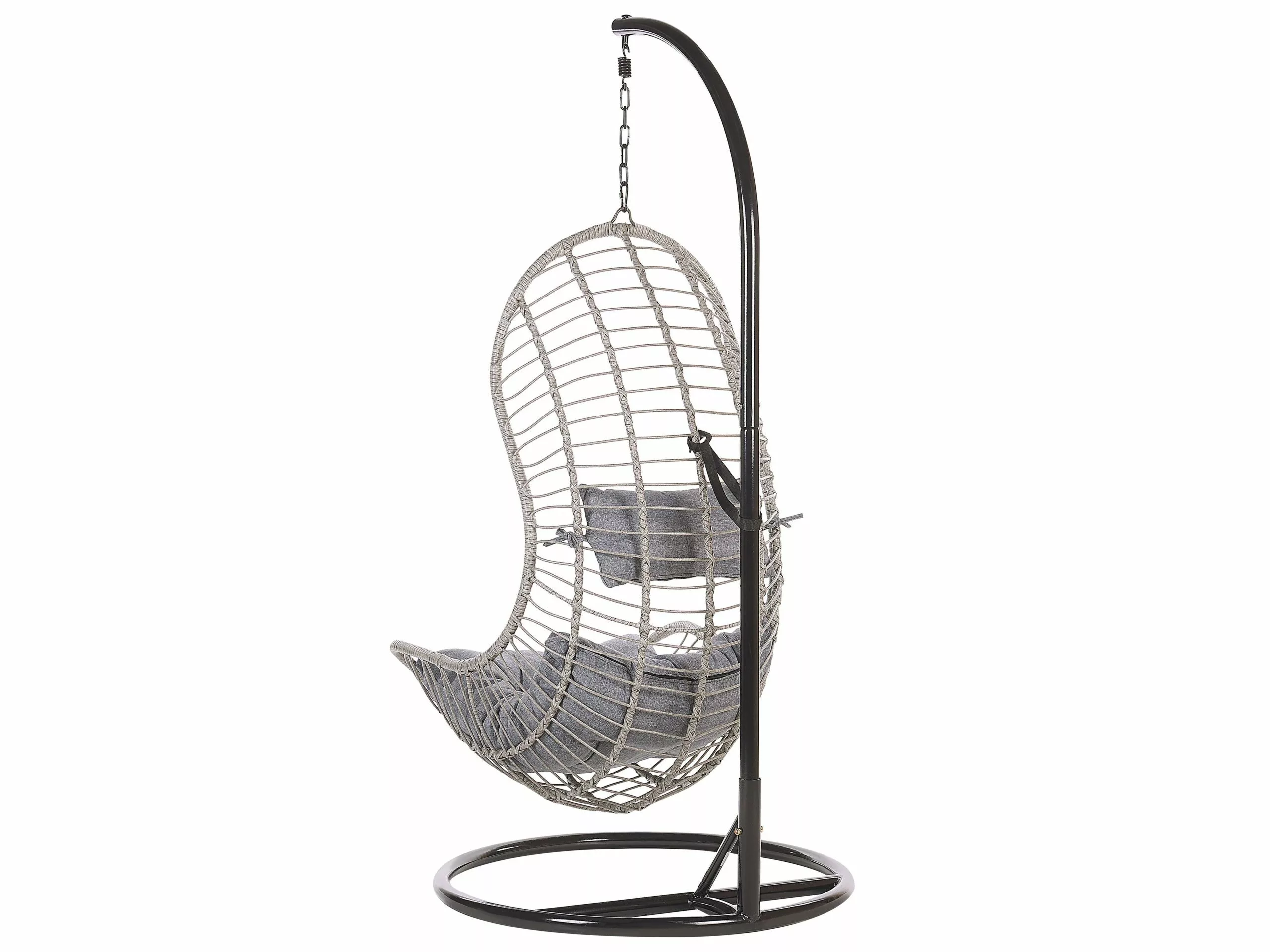 Beliani Hangstoel Met Standaard Rotan Grijs/zwart PINETO - Afbeelding 6