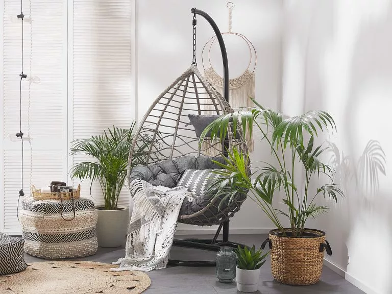 Beliani Hangstoel Met Standaard Rotan Grijs/zwart ARSITA - Afbeelding 7