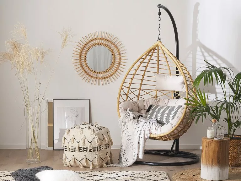 Beliani Hangstoel Met Standaard Rotan Natuurlijk/zwart ARSITA - Afbeelding 2