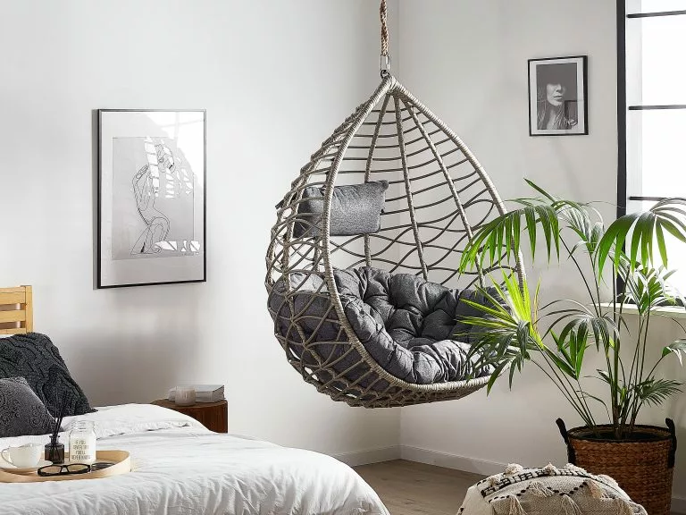 Beliani Hangstoel Met Standaard Rotan Grijs/zwart ARSITA - Afbeelding 6