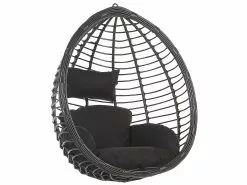 Beliani Hangstoel Rotan Zwart TOLLO