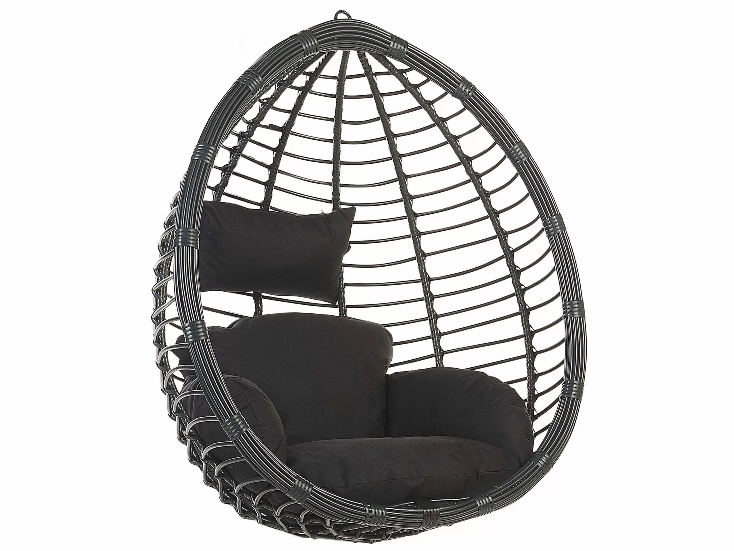 Beliani Hangstoel Rotan Zwart TOLLO