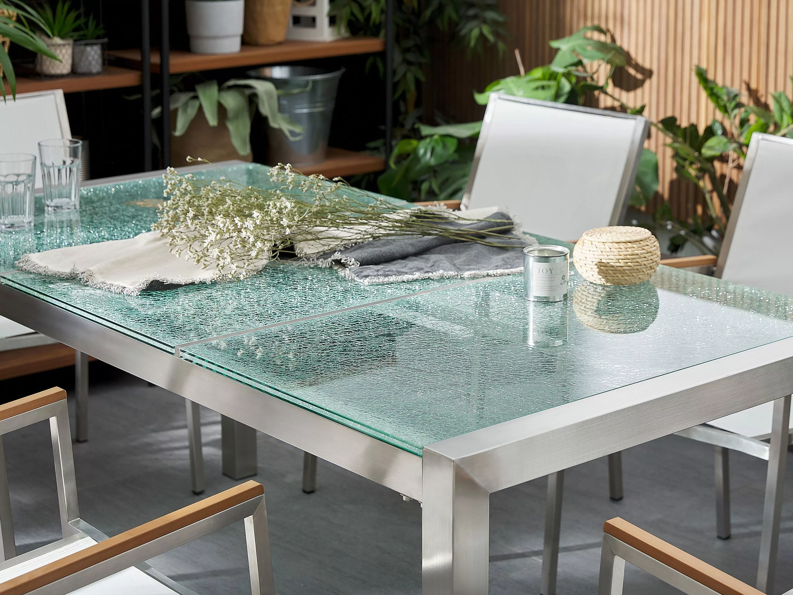 Beliani Tuinset 6-zits Driedelig Glas Wit GROSSETO - Afbeelding 3