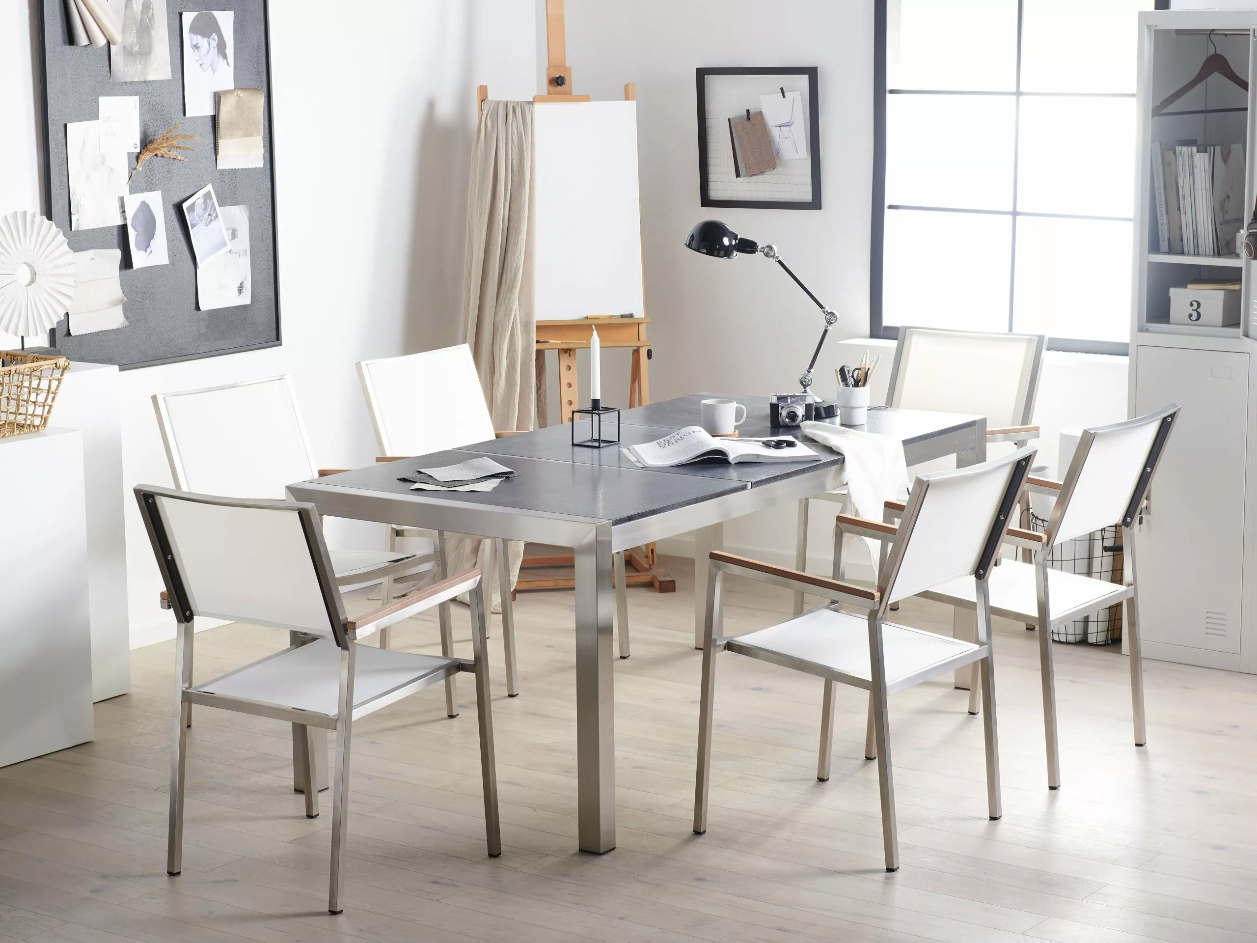 Beliani Tuintafel Graniet/RVS Zwart In Diverse Formaten GROSSETO - Afbeelding 5