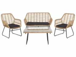Beliani Loungeset 4-zits Rotan Beige/zwart MINORI