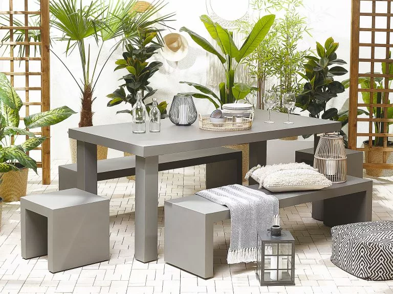 Beliani Tuinset Met 2 U-vormige Banken En Stoelen Betonlook Grijs TARANTO - Afbeelding 2