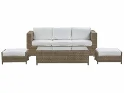 Beliani Loungeset 3-zits Rotan Wit BELLUNO