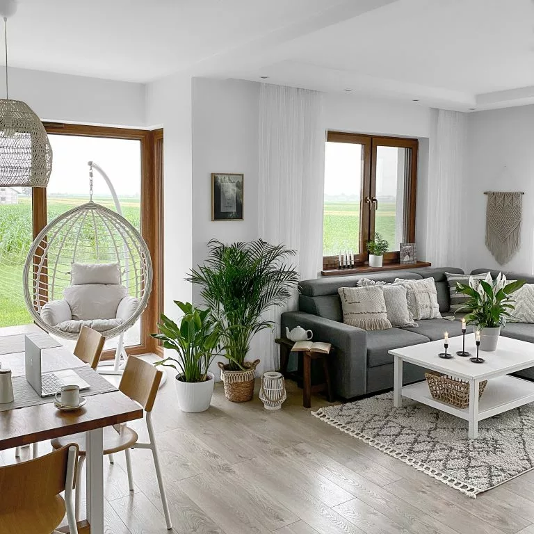 Beliani Hangstoel Met Standaard Rotan Wit FANO - Afbeelding 5