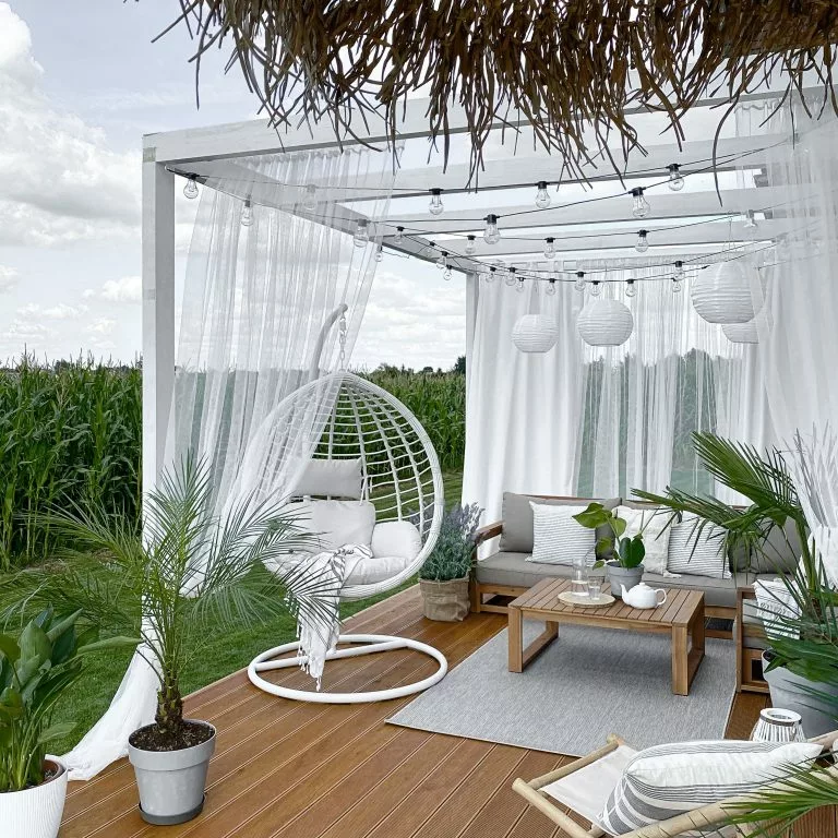 Beliani Hangstoel Met Standaard Rotan Wit FANO - Afbeelding 4