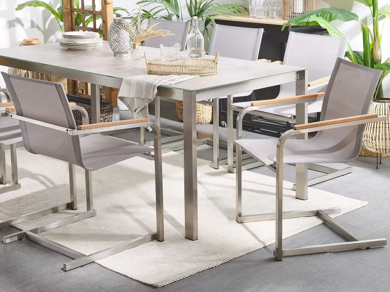 Beliani Tuinstoel Set Van 2 RVS Beige COSOLETO - Afbeelding 3