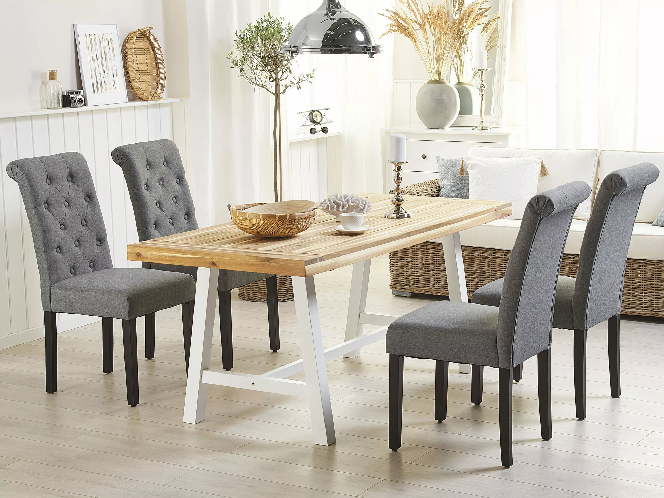 Beliani Eettafel Acaciahout Wit 170 X 80 Cm SCANIA - Afbeelding 7