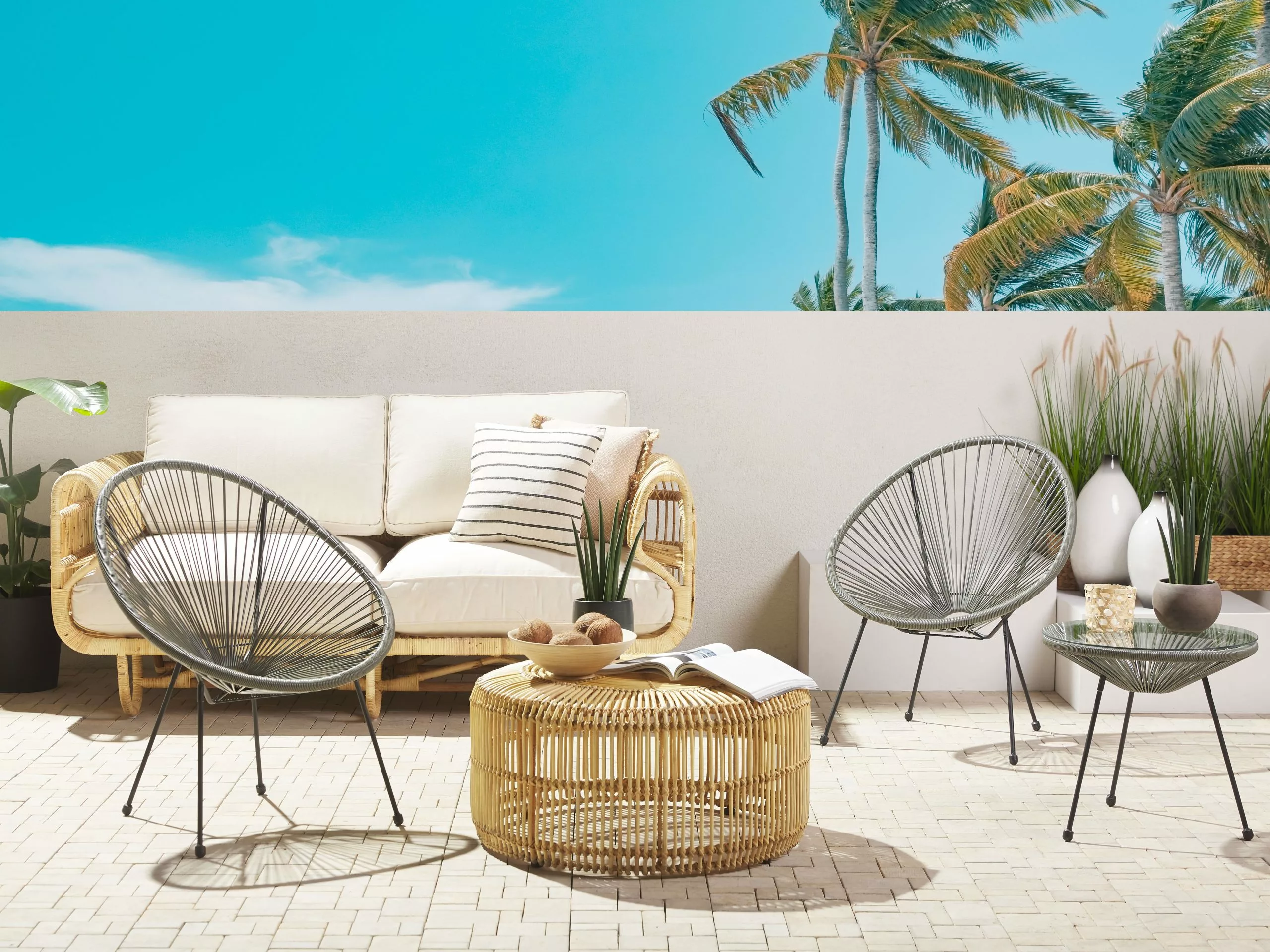 Beliani Balkonset Rotan Donkergrijs ACAPULCO II - Afbeelding 2