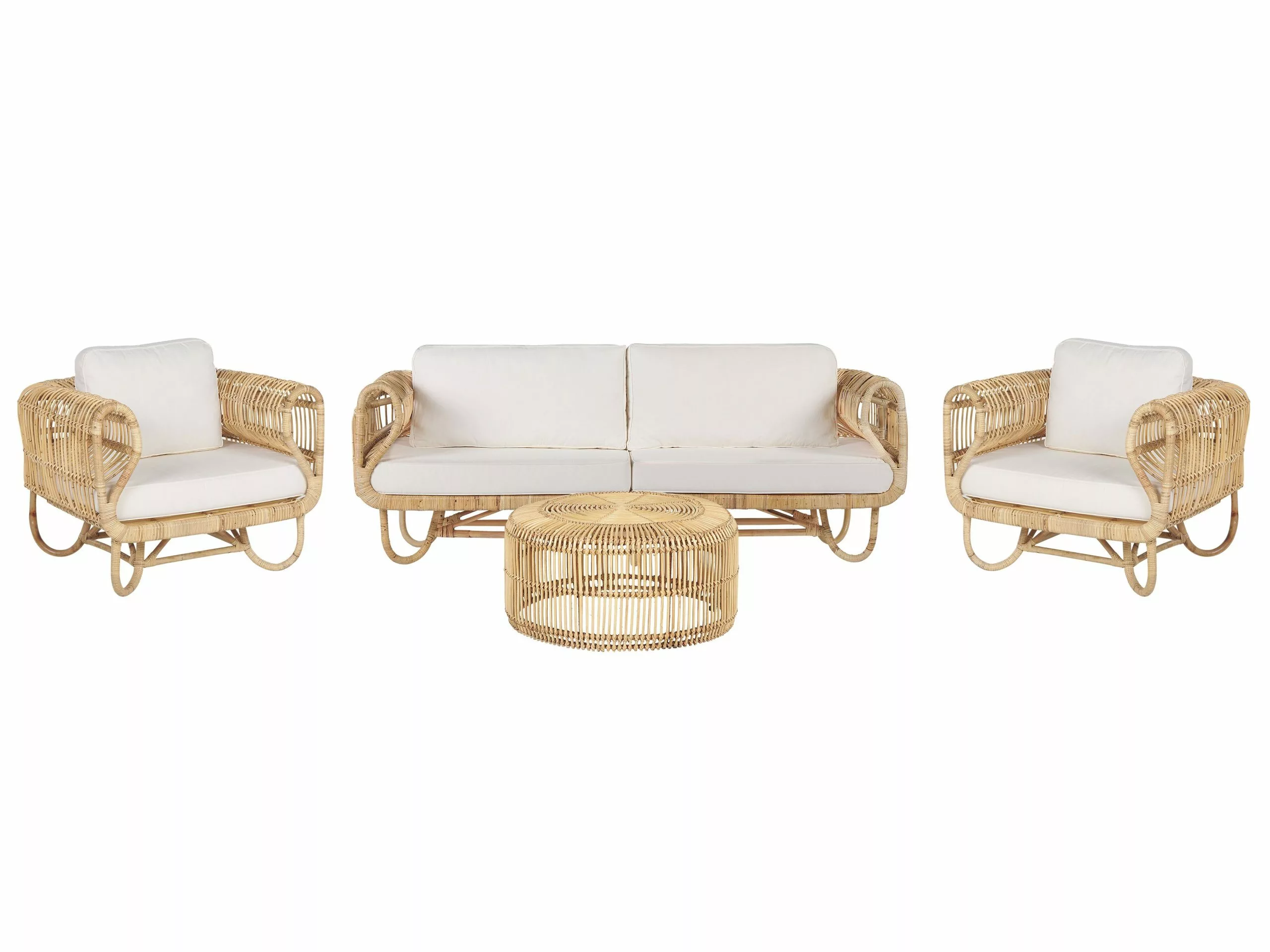 Beliani Loungeset 4-zits Rotan Natuurlijk/crèmewit DOLCEDO/LIMNI