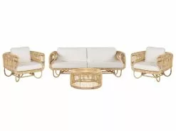 Beliani Loungeset 4-zits Rotan Natuurlijk/crèmewit DOLCEDO/LIMNI