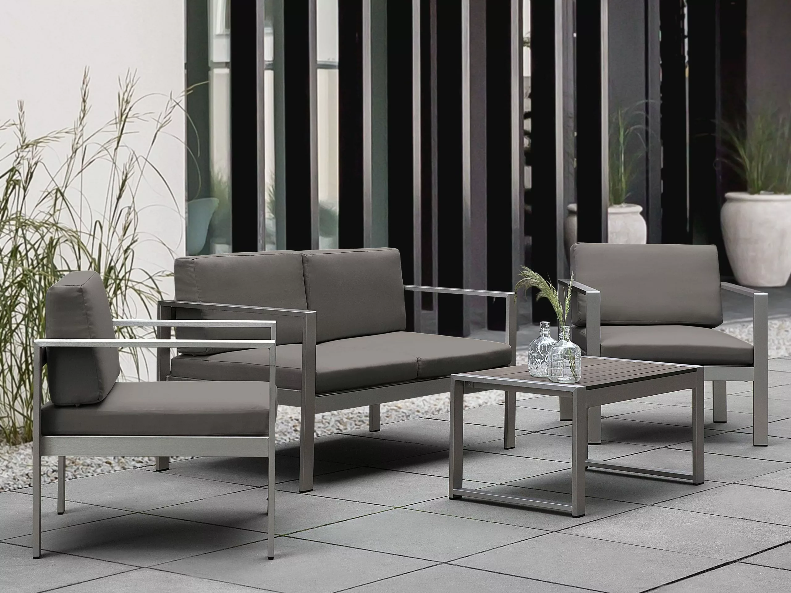 Beliani Loungeset 4-zits Aluminium Donkergrijs SALERNO - Afbeelding 2