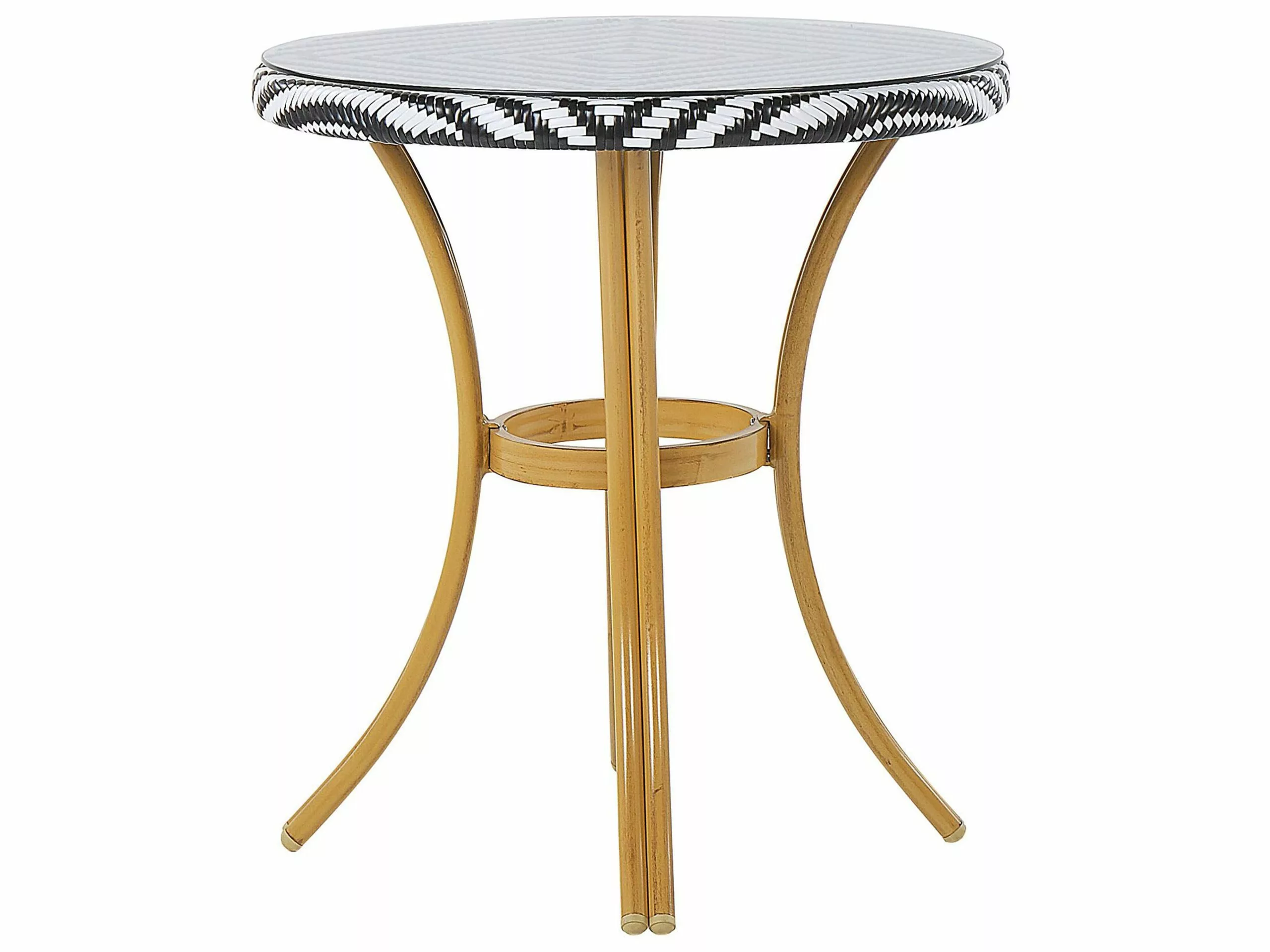 Beliani Tuintafel Rotan Zwart/wit ø 70 Cm RIFREDDO