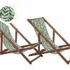 Beliani Ligstoel Set Van 2 Acaciahout Stof Donkerbruin/wit/groen ANZIO