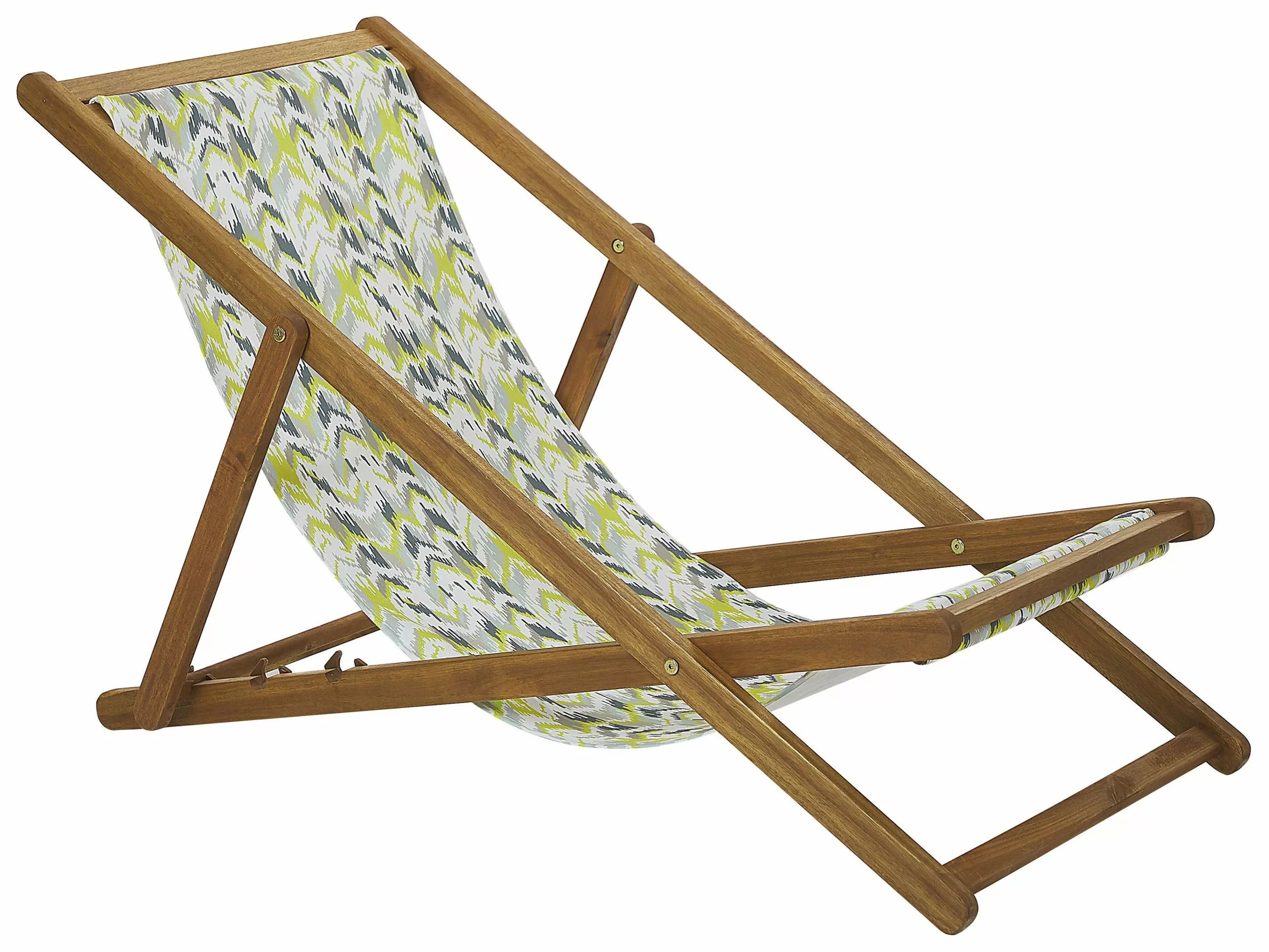 Beliani Ligstoel Set Van 2 Acaciahout Stof Lichtbruin/geel ANZIO - Afbeelding 3