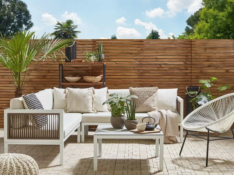 Beliani Loungeset 4-zits Aluminium Wit/bruin Linkszijdig BORELLO - Afbeelding 2