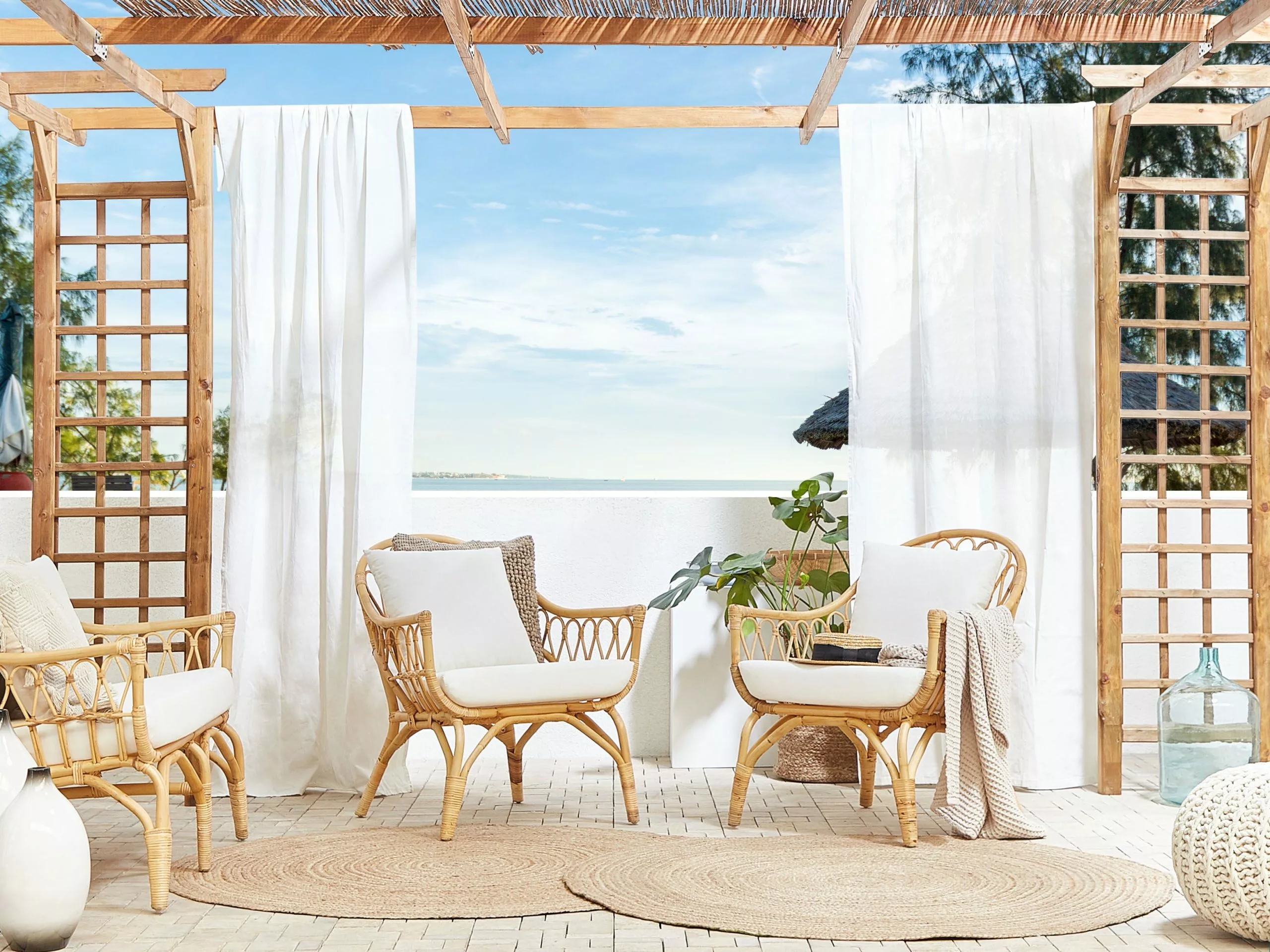 Beliani Loungeset 4-zits Rotan Natuurlijk/wit SIBARI - Afbeelding 8