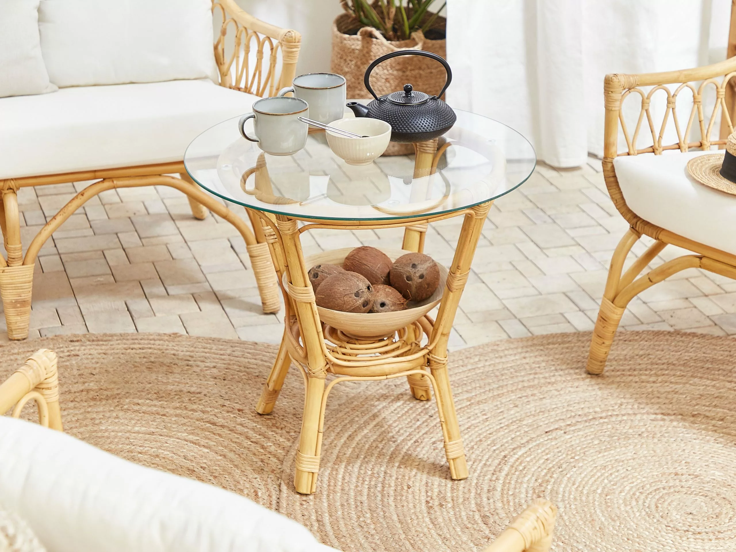 Beliani Loungeset 4-zits Rotan Natuurlijk/wit SIBARI - Afbeelding 10