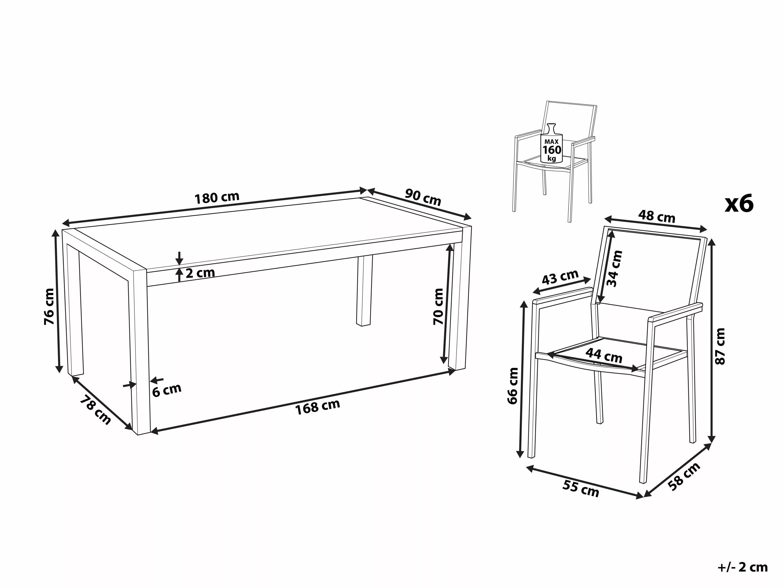 Beliani Tuinset Met 6 Stoelen Graniet Grijs/wit GROSSETO - Afbeelding 10