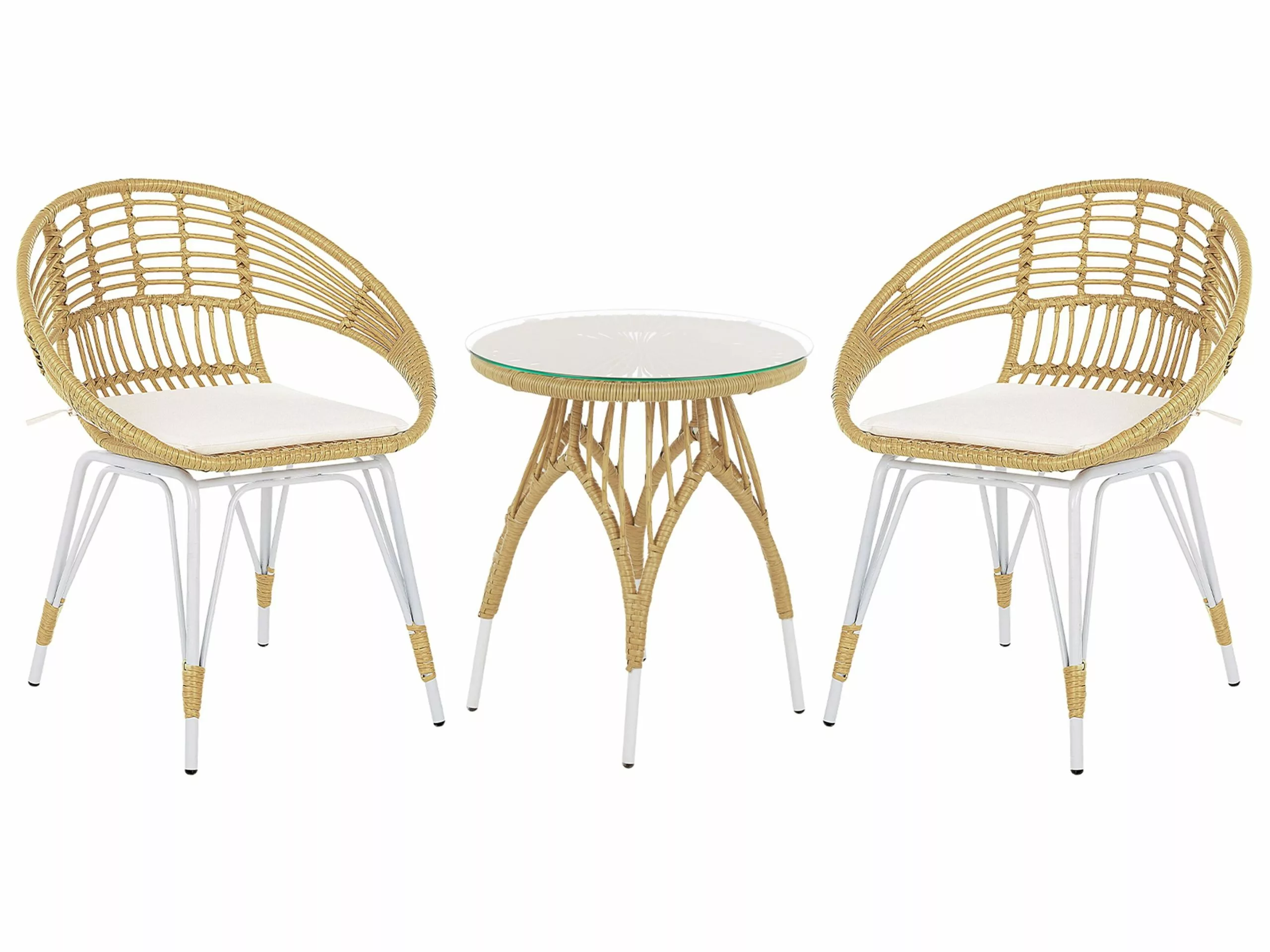 Beliani Balkonset Kunststof Rotan Natuurlijk/wit PELLARDO