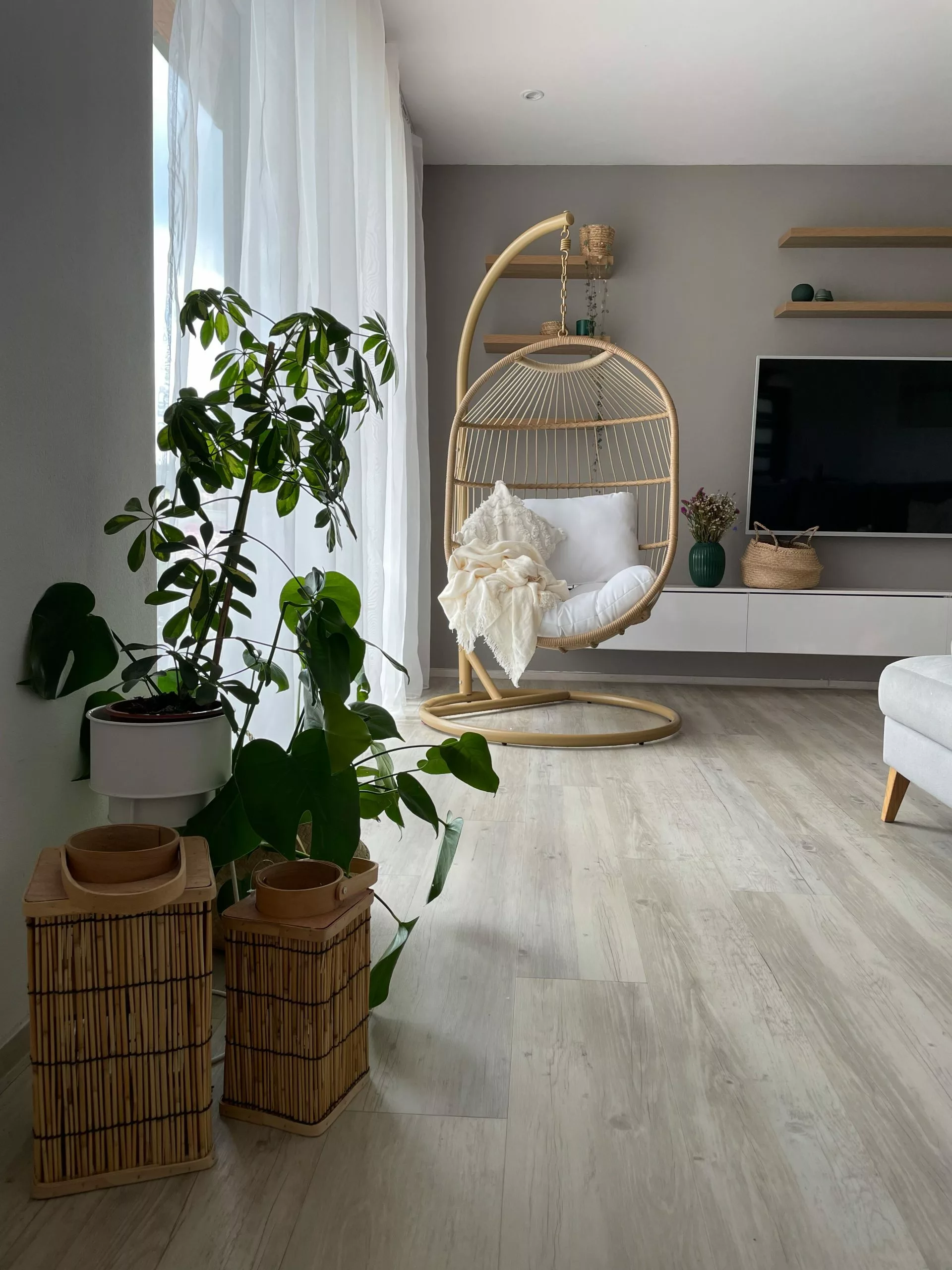 Beliani Hangstoel Met Standaard Rotan Natuurlijk ALBA - Afbeelding 4