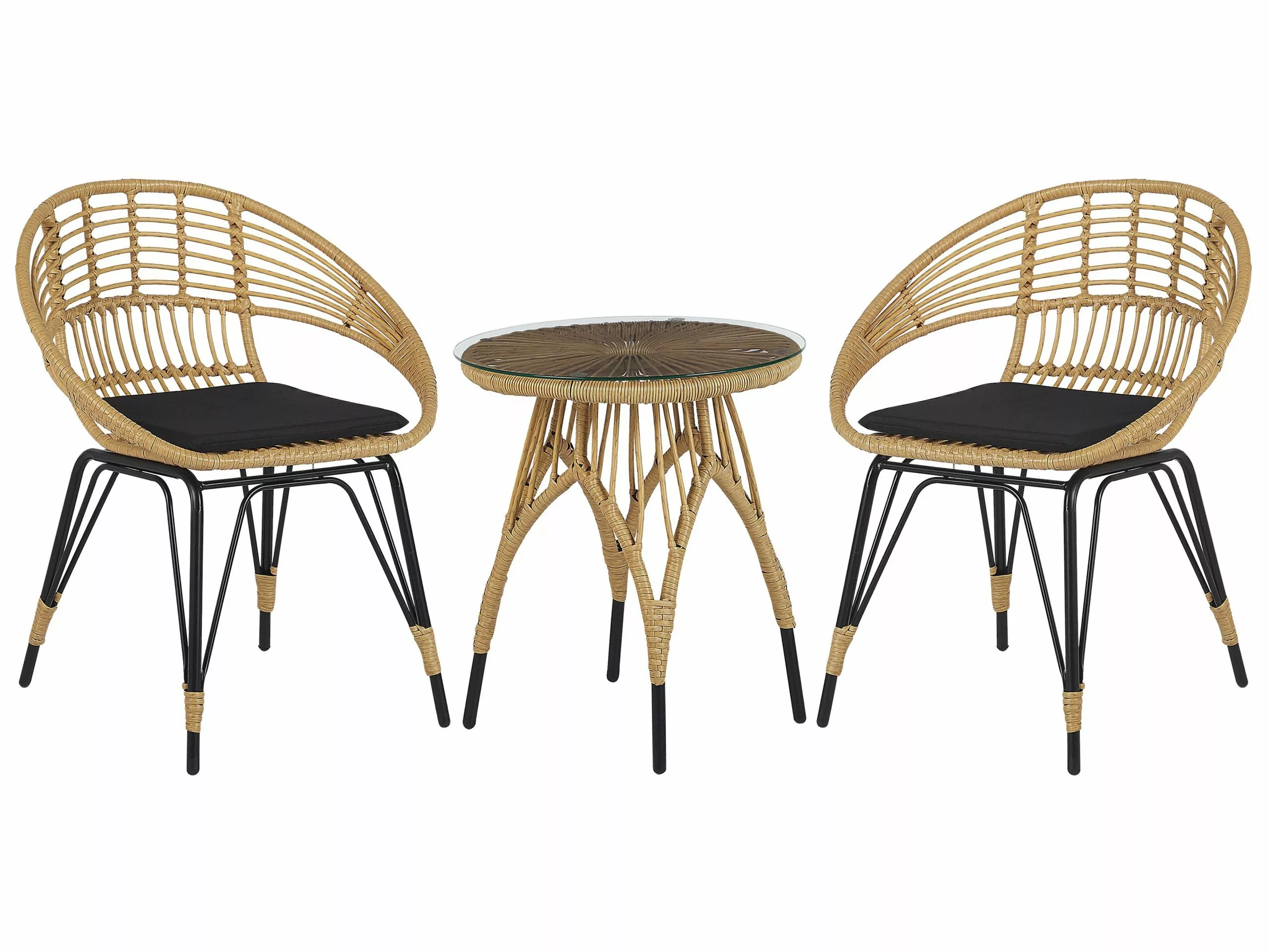 Beliani Balkonset Rotan Zwart PELLARO