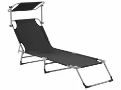 Beliani Ligstoel Verstelbaar Staal Zwart FOLIGNO