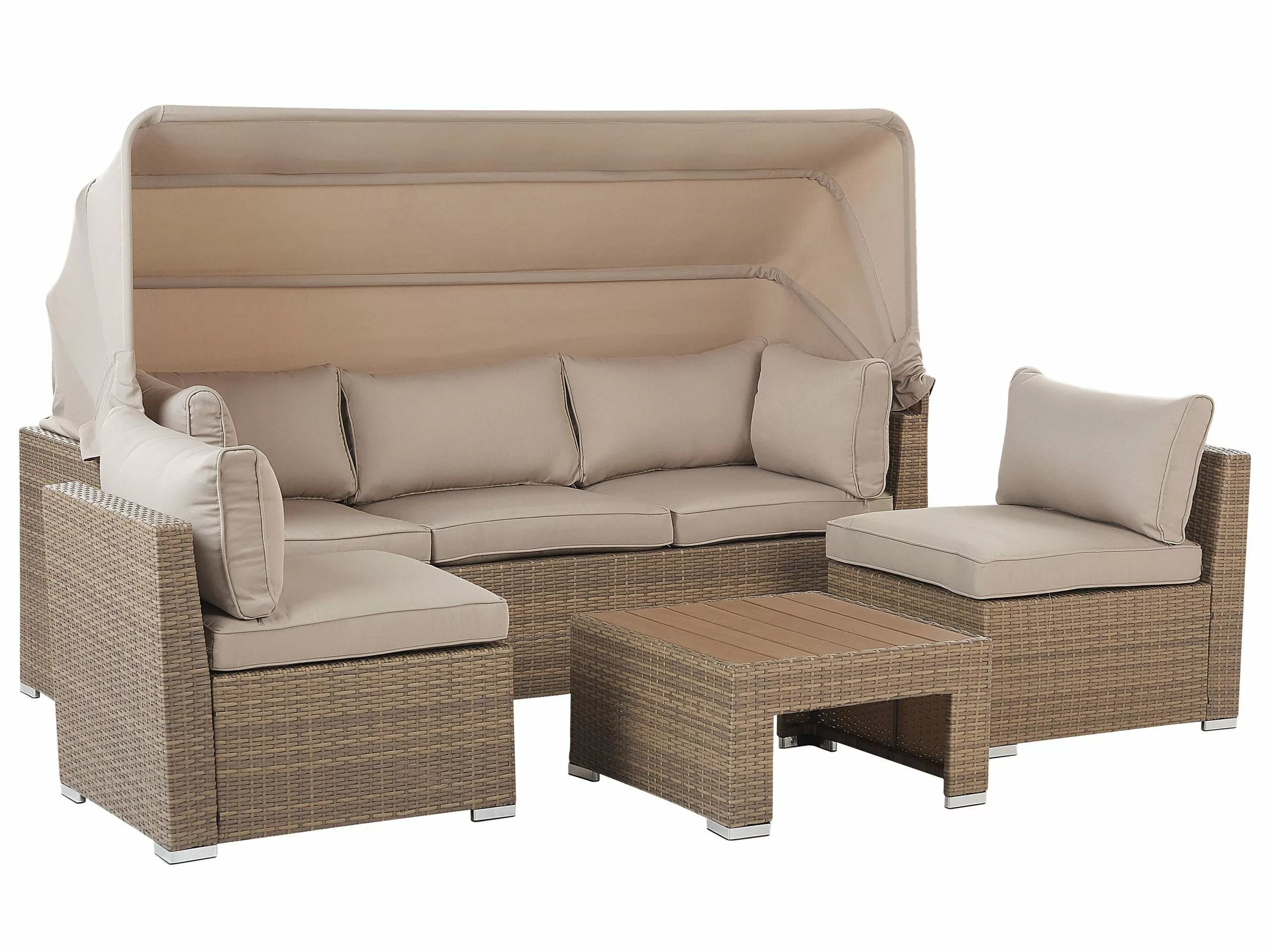 Beliani Loungeset 5-zits Rotan Bruin/beige COCCOLIA - Afbeelding 8