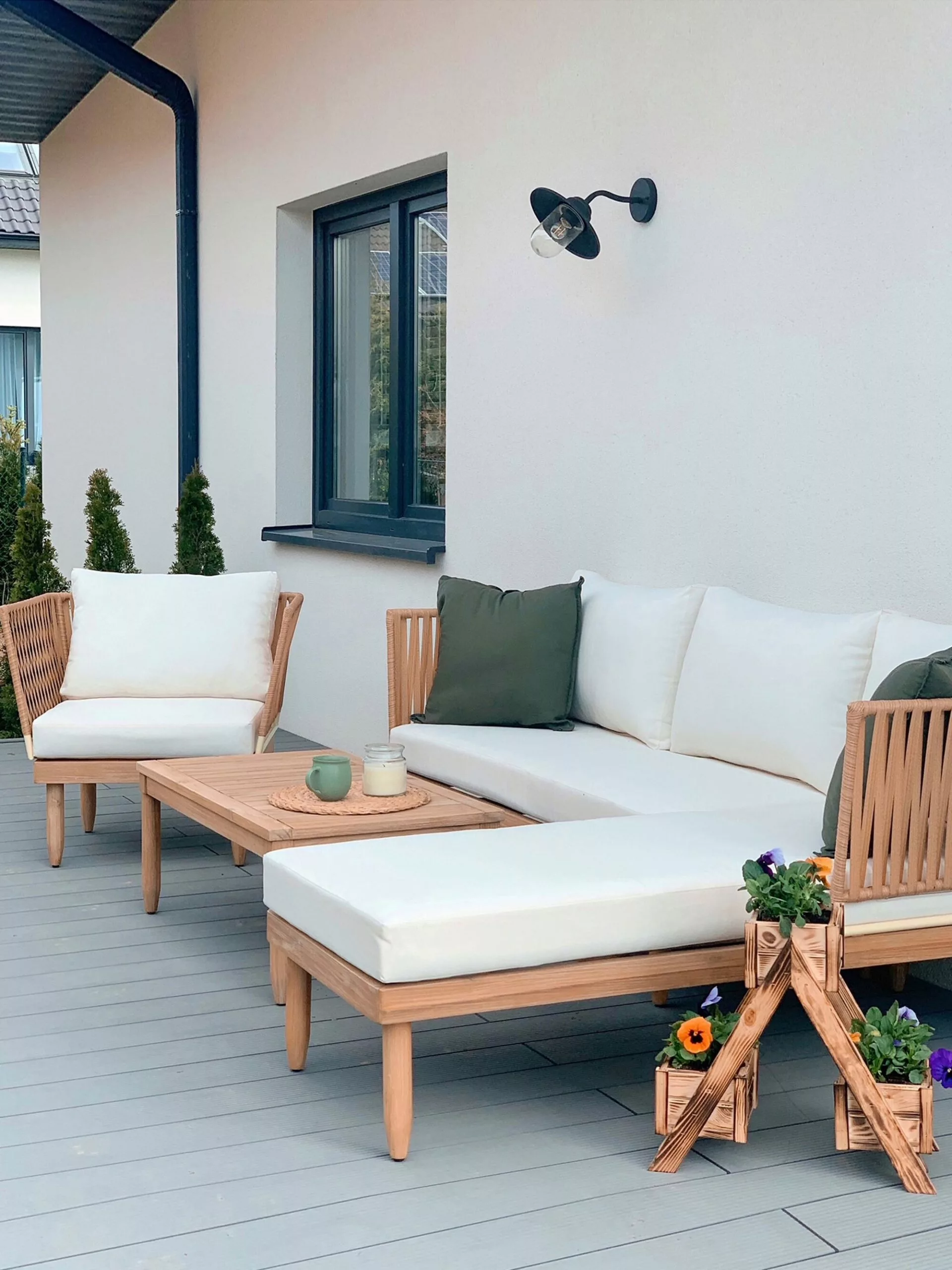 Beliani Loungeset 4-zits Acaciahout Crème CREMONA - Afbeelding 9