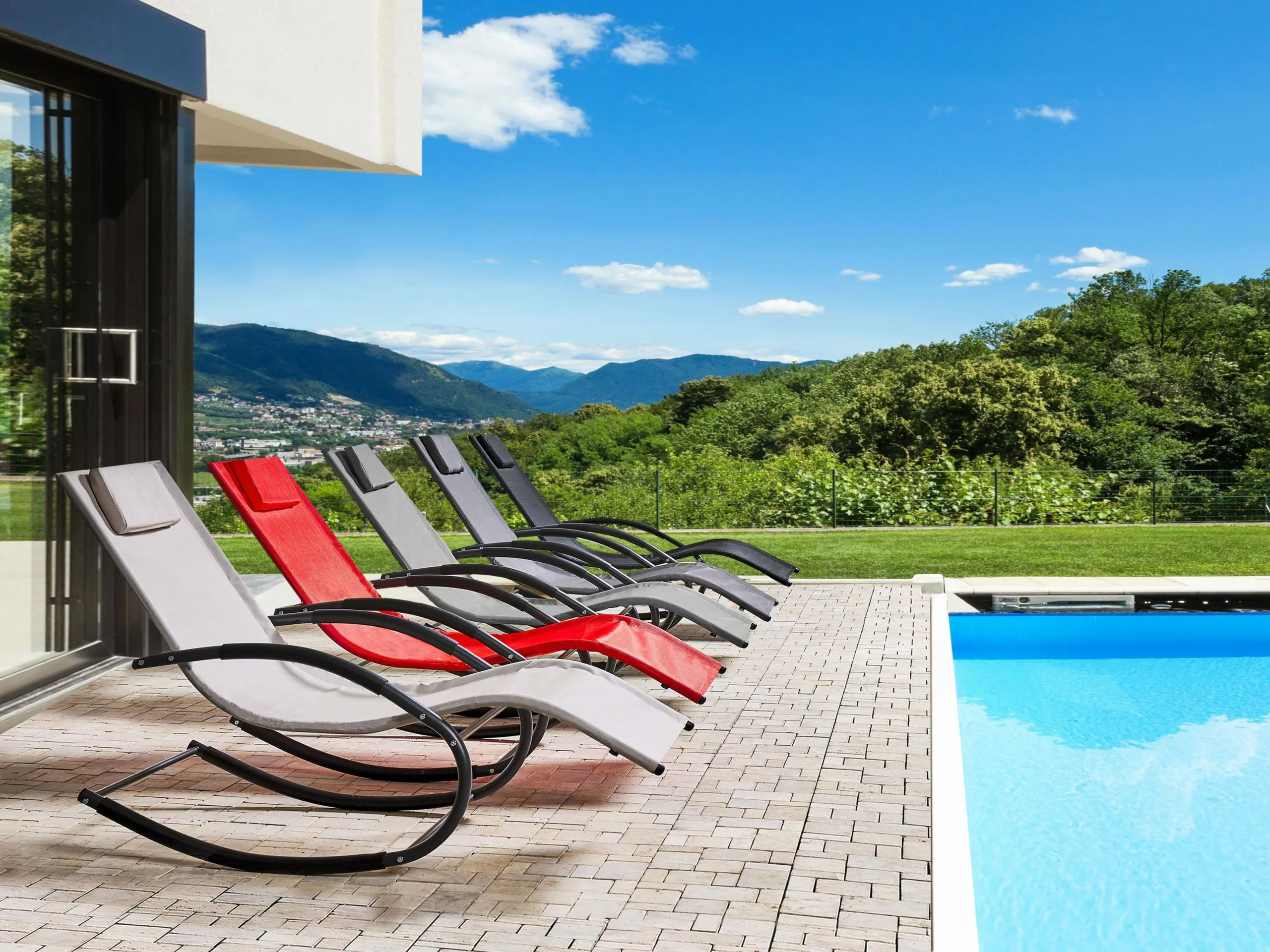 Beliani Ligstoel Schommel Staal/textiel Zwart CARANO II - Afbeelding 3