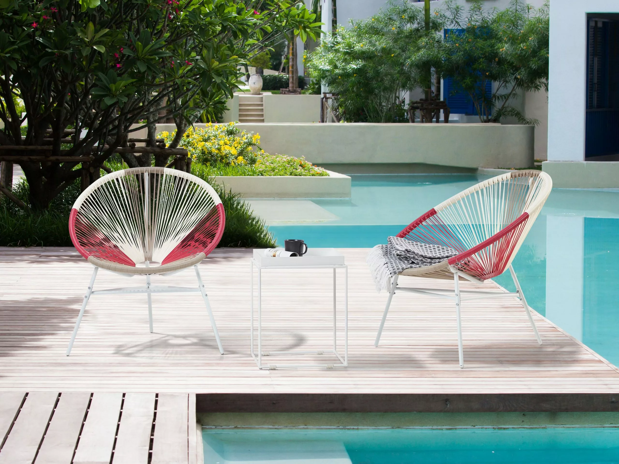 Beliani Stoel Set Van 2 Rotan Wit/beige/roze ACAPULCO - Afbeelding 4