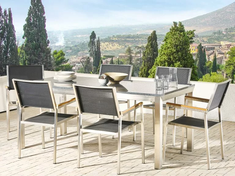 Beliani Tuinstoelen Set Van 4 RVS Grijs Grosseto - Afbeelding 2