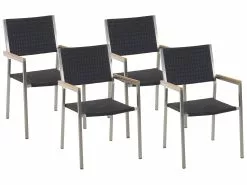 Beliani Tuinstoelen, Set Van 4 Zwart Wicker GROSSETO